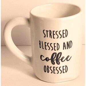 Stressed Blessed & Coffee Obsessed Ceramic Mug 12 Oz White